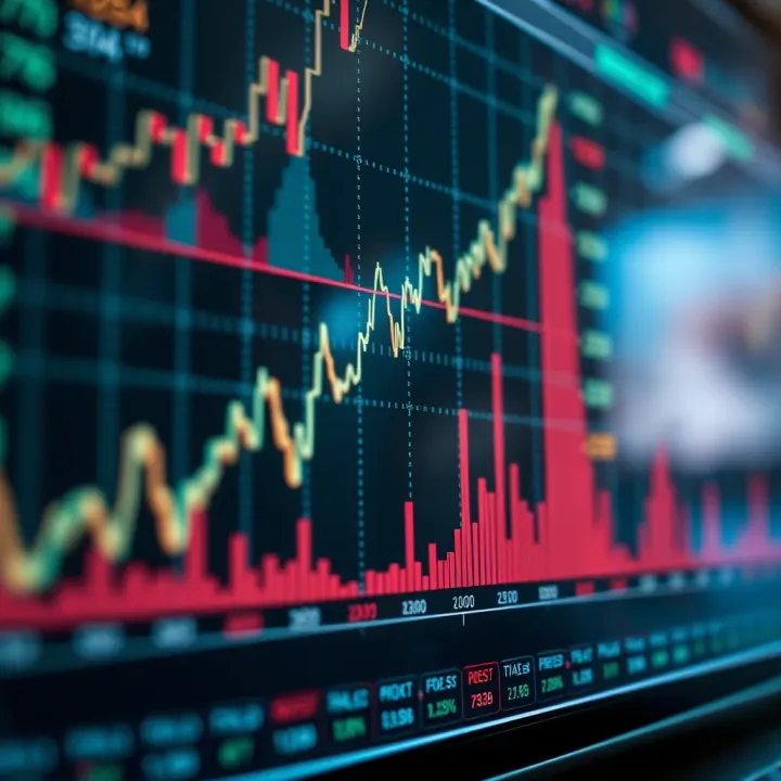 Graph showing currency exchange rates with upward trends and data points