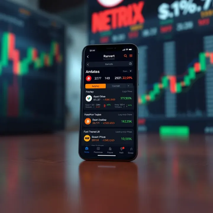 Mobile device displaying multiple cryptocurrency prices and trading options