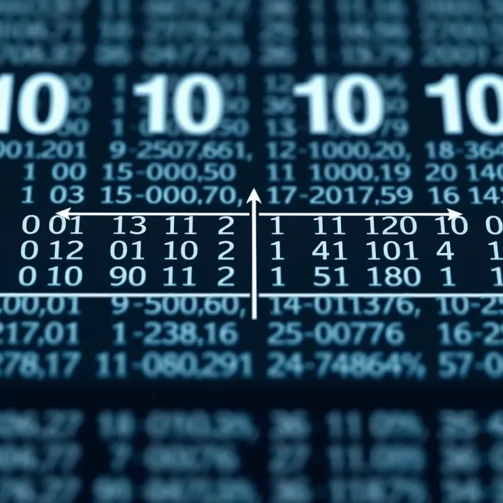 Diagram showing conversion between binary and decimal numbering systems with arrows indicating direction