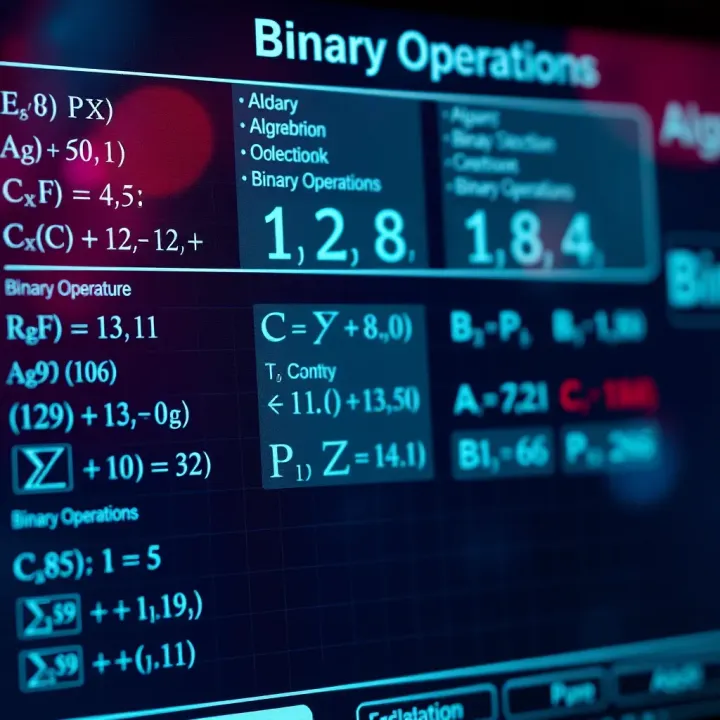 Classification of Binary Operations in Algebraic Structures Chart showing different algebraic structures and associated binary operations