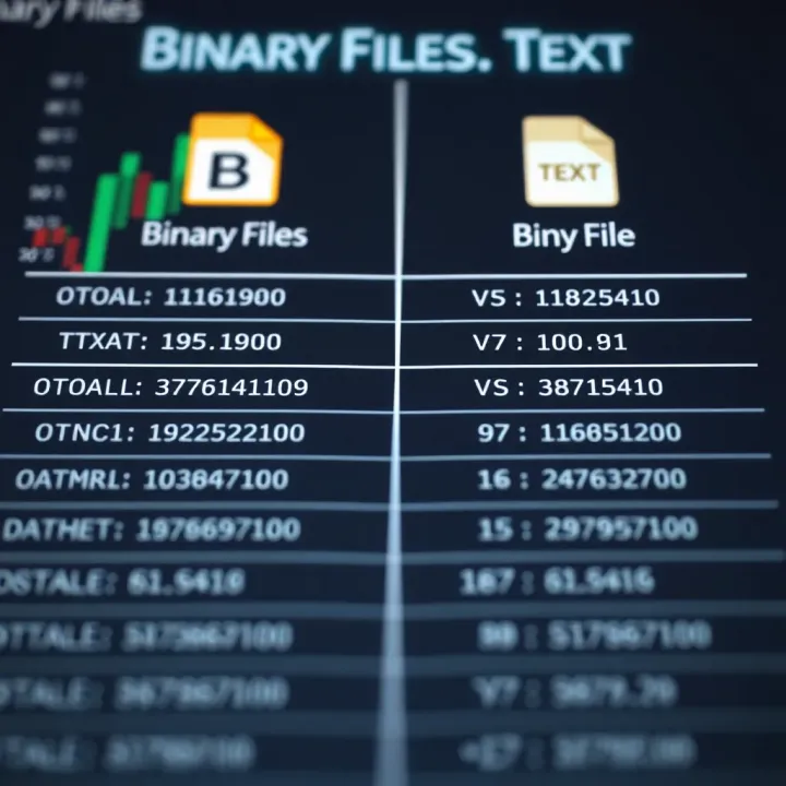 Comparison chart showing differences between binary files and text files in storage format and usage