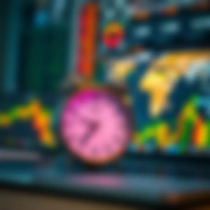 Clock and laptop symbolizing flexible trading hours and global access