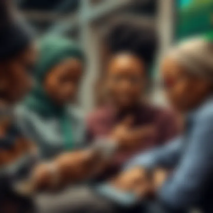 Technology Empowering Traders in Nigeria A diverse group of Nigerian traders analyzing financial charts on digital devices