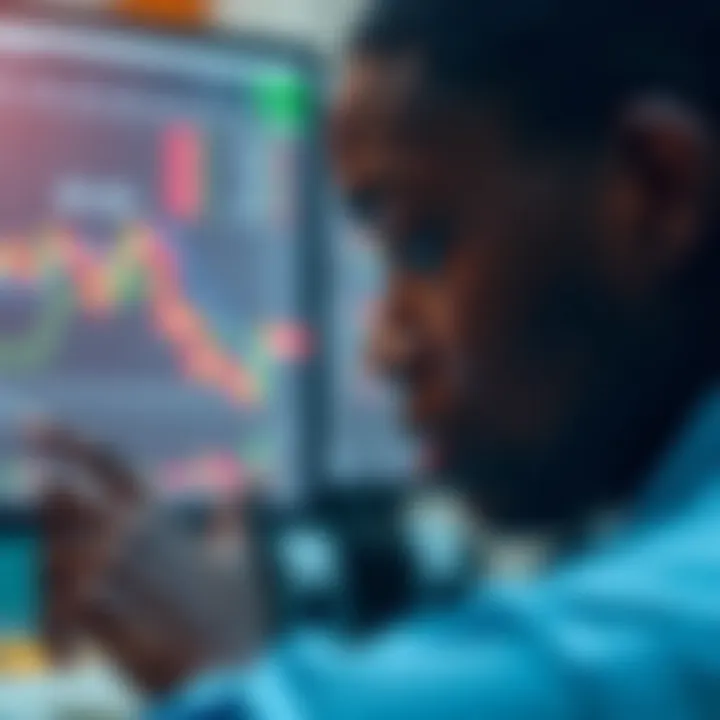 Close-up of a person reviewing binary trading graphs with focus on risk management strategies