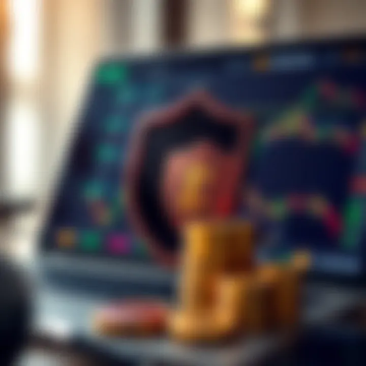 Illustration of secure online trading with shield and currency symbols representing safe broker selection in Nigeria