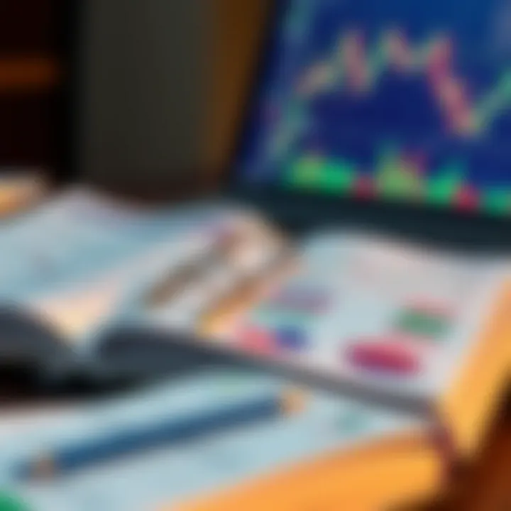 Open book with forex trading charts and graphs displayed on the pages