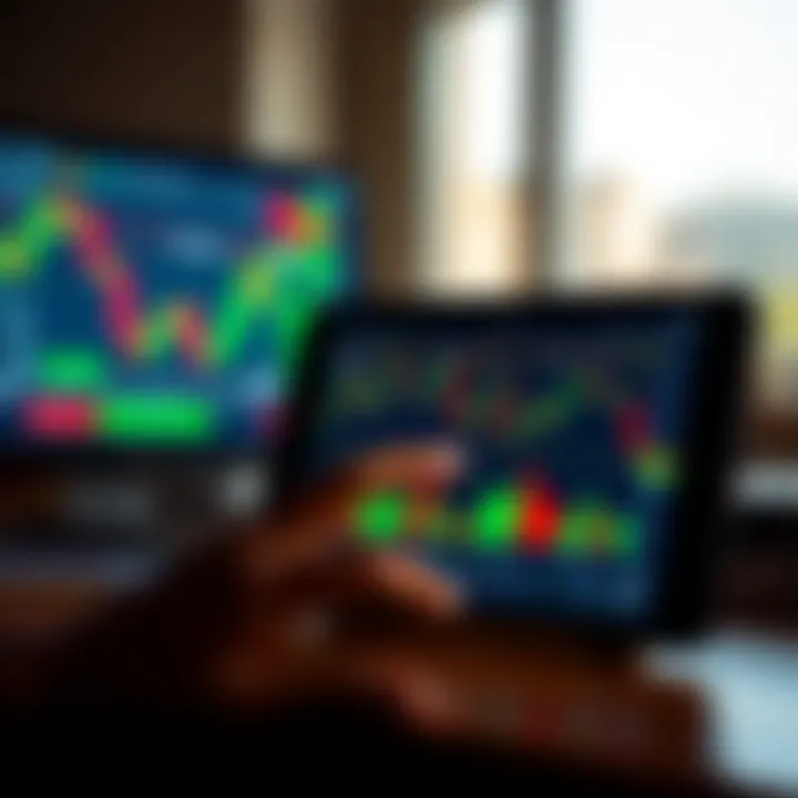 Mobile device displaying financial charts and trading signals for copy trading