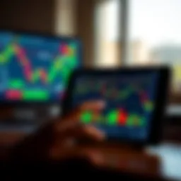 Overview of Financial Charts on a Copy Trading Application Mobile device displaying financial charts and trading signals for copy trading