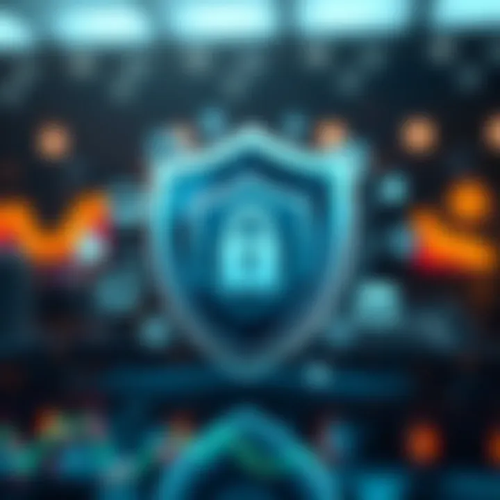 Security Features and Regulatory Compliance in Trading Apps Secure shield symbol surrounded by digital trading icons representing app security