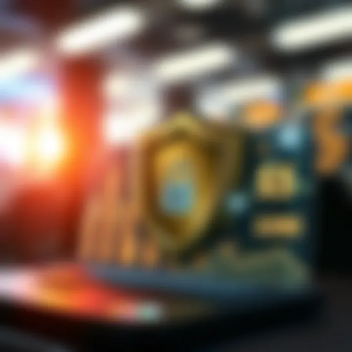 Illustration showing safe and secure digital gift card transactions with shield protection and currency symbols