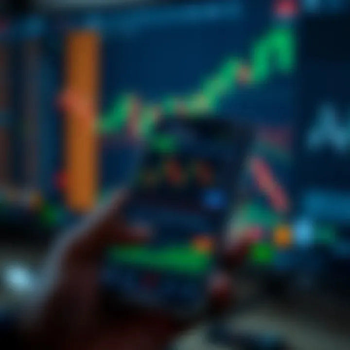 User-Friendly Stock Trading App Interface for Beginners Mobile phone displaying stock market graphs and trading interface