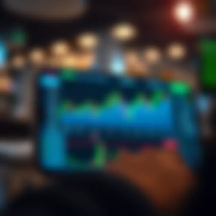 User interface of a trading app displaying market charts and trade options