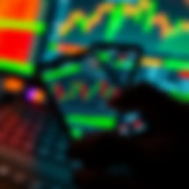 Mobile phone screen displaying forex trading app interface with currency charts and market trends