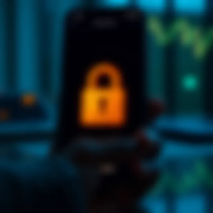 Smartphone with secure crypto wallet and lock symbol representing safety in digital trading