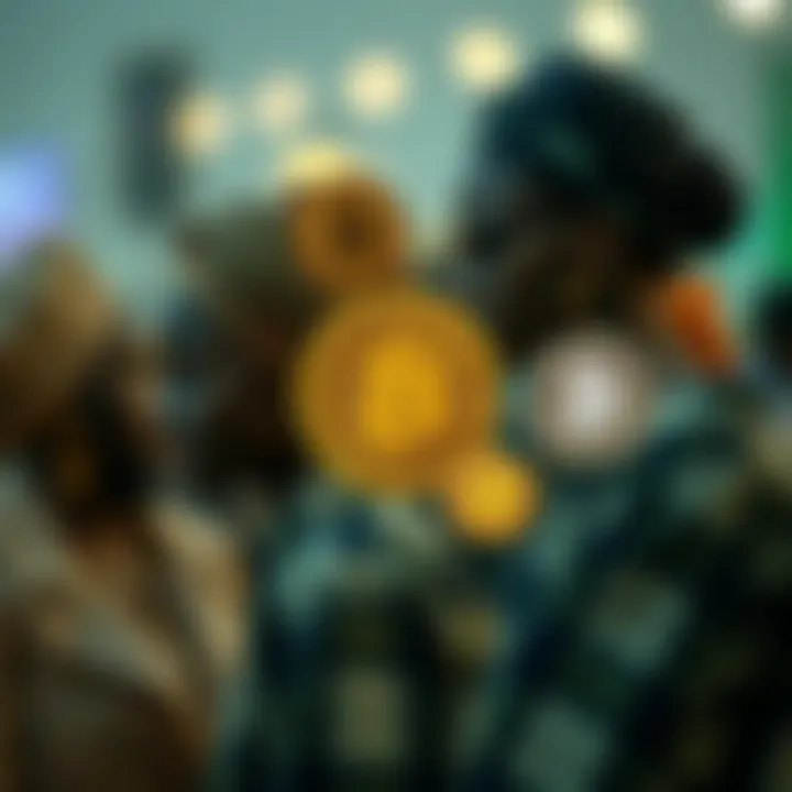 Illustration of cultural symbols intertwined with digital currency icons representing female trader identities