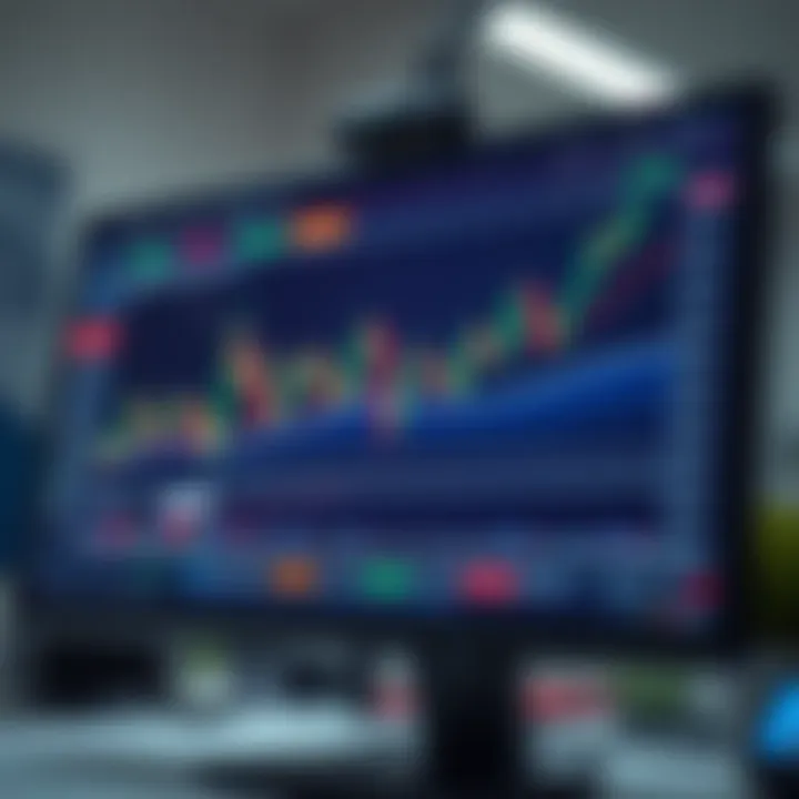 Illustration showing a digital forex trading chart with currency pairs and trend lines on a computer screen