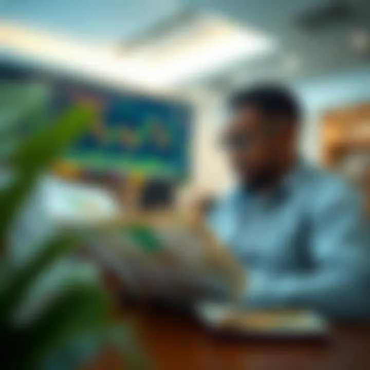 Visual representation of a trader reviewing educational materials on a laptop with Nigerian currency symbols