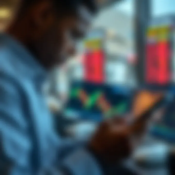 Illustration of a forex trader analyzing currency exchange charts on a digital device while ensuring compliance with Nigerian regulations