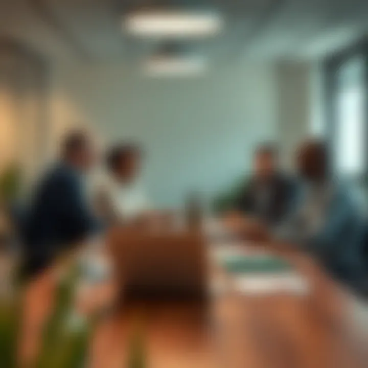Business professionals discussing regulatory compliance strategies in an office setting