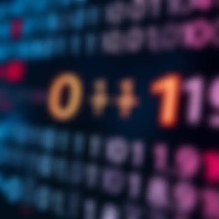 Diagram showing binary digits zero and one with an explanation of binary numeral system