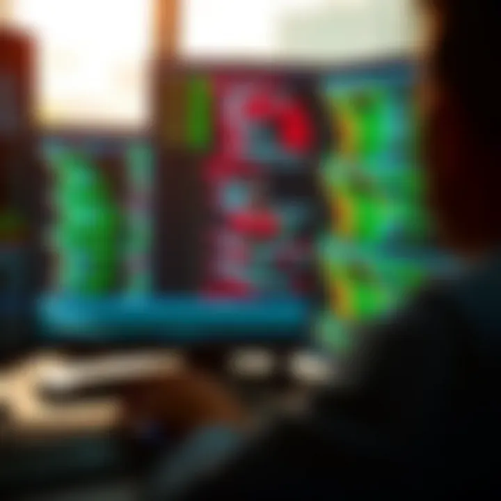 Visualization of binary data being analyzed with software tools showing code and data streams