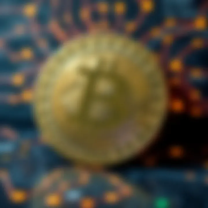 Visualization of digital binary coin concept with interconnected circuits and binary code