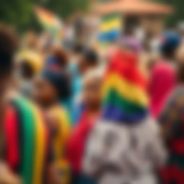 Fostering Acceptance and Support for Non-Binary Identities in Nigerian Society Community gathering symbolizing support and inclusion with diverse individuals united in a vibrant environment