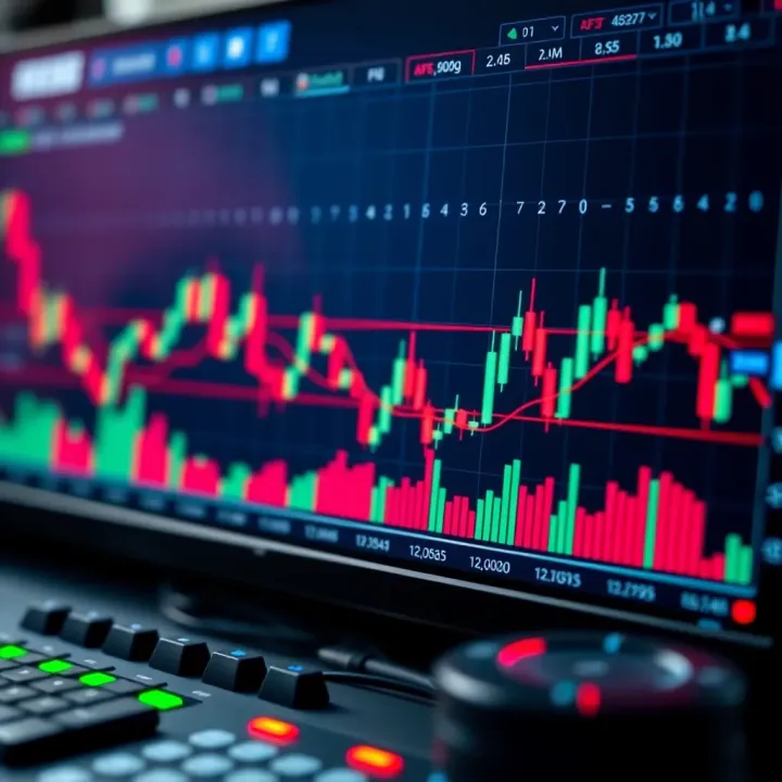 Trading chart combining candlestick patterns with technical indicators