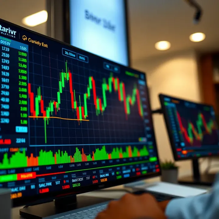 A digital trading screen showing binary options charts and market indicators for Nigerian traders