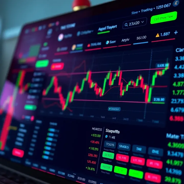 User interface of a secure cryptocurrency trading application with charts and trading options
