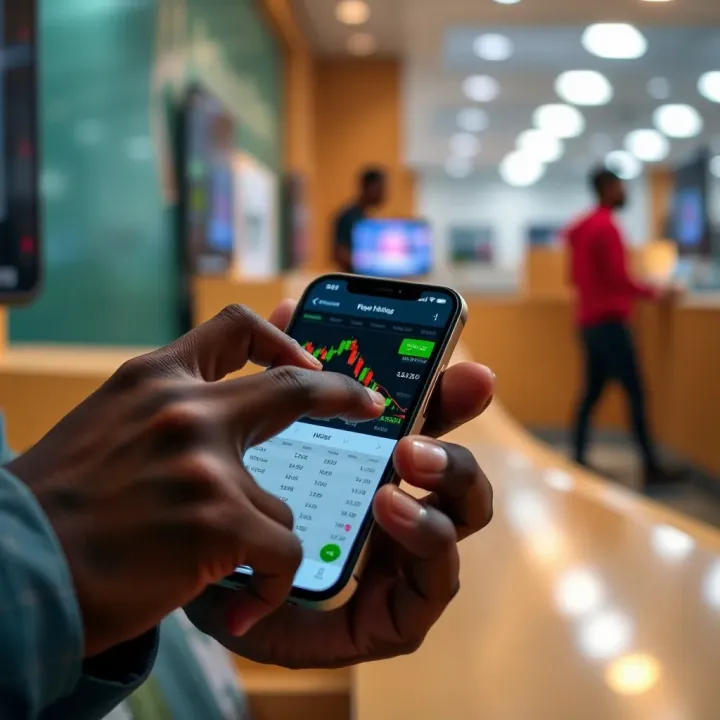 User navigating a forex trading application interface on a smartphone in Nigeria