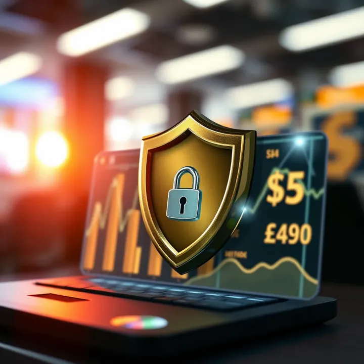 Illustration showing safe and secure digital gift card transactions with shield protection and currency symbols