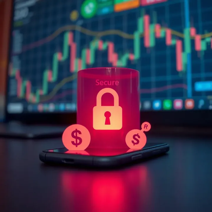 Illustration of a secure mobile device with financial symbols representing safe trading practices