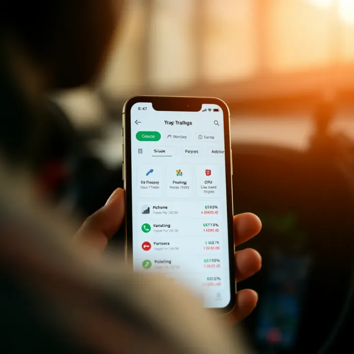 User interface showcasing key features of a top trading application on a smartphone