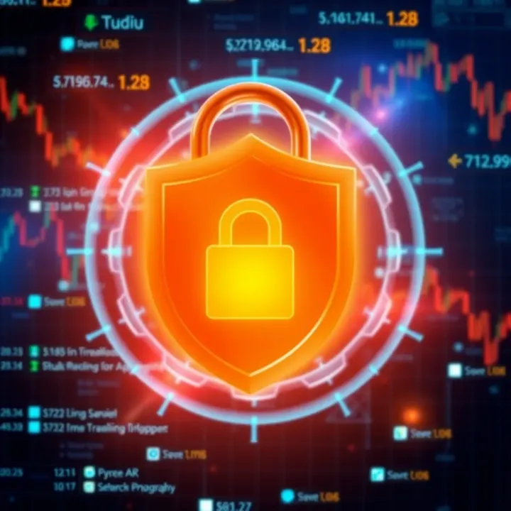 Lock and shield symbol over a digital background representing trading app security