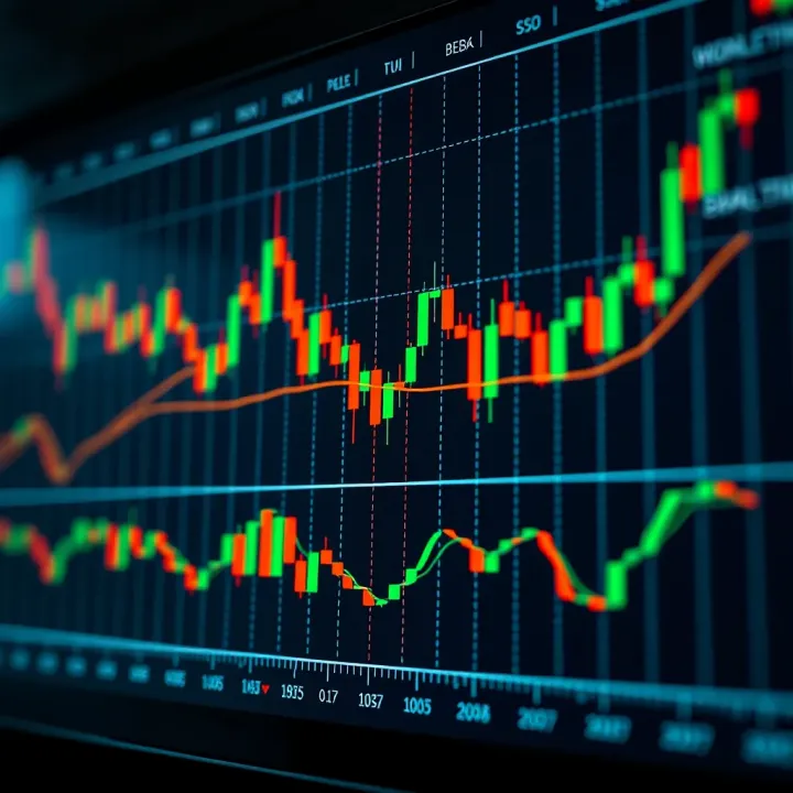 A detailed candlestick chart showing various bullish and bearish trading patterns