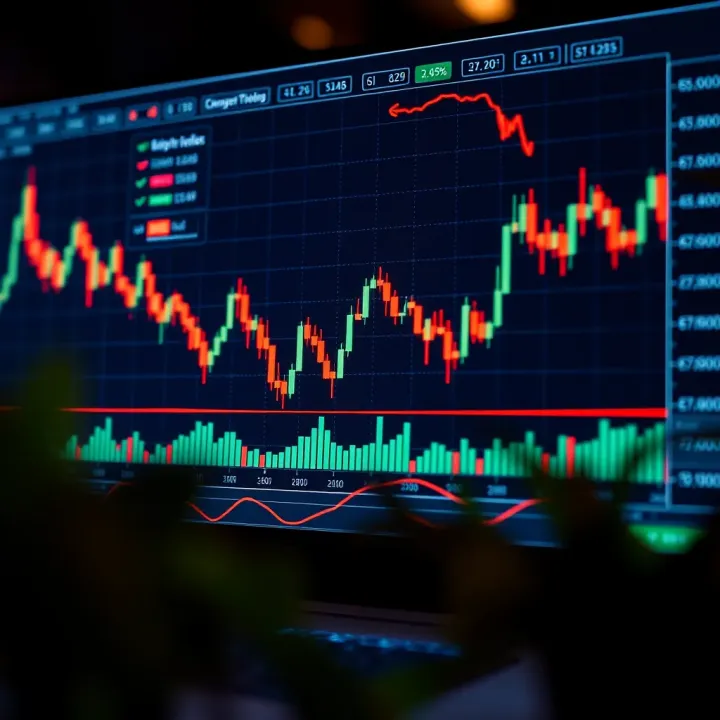 Candlestick chart illustrating various bullish and bearish patterns used in technical analysis