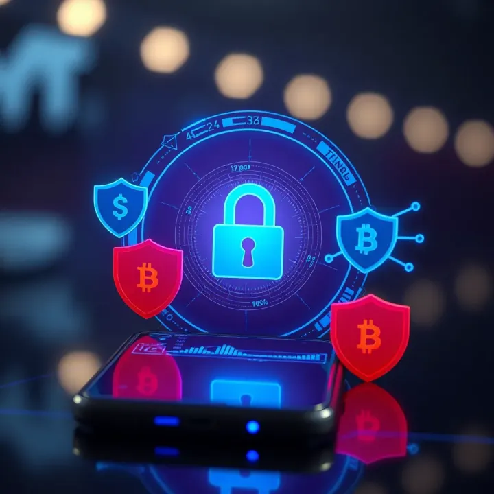 Visual representation of security features including digital locks and shield icons emphasizing app safety measures