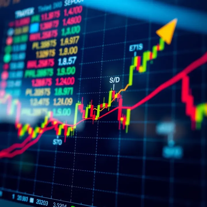 Graph showing currency exchange rates with upward and downward trends