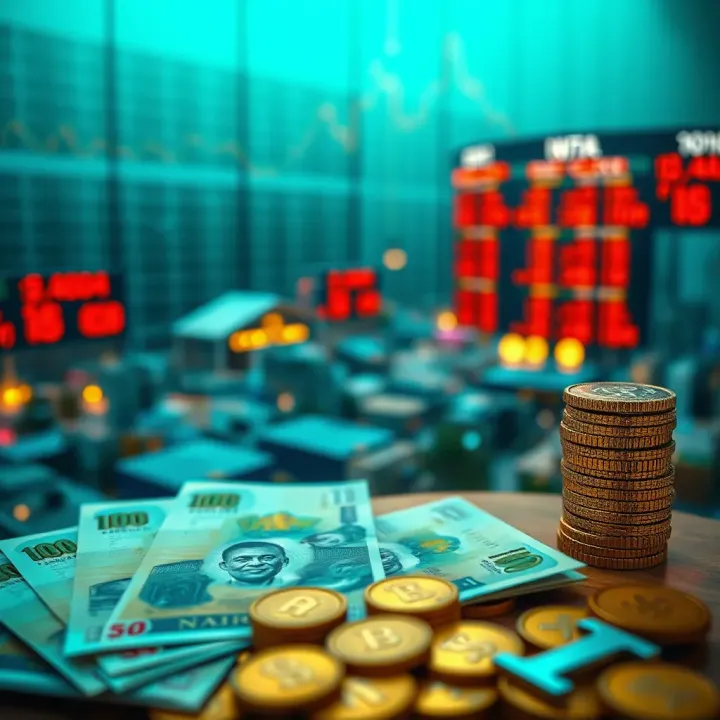 Illustration of currency exchange with Nigerian naira and forex market symbols
