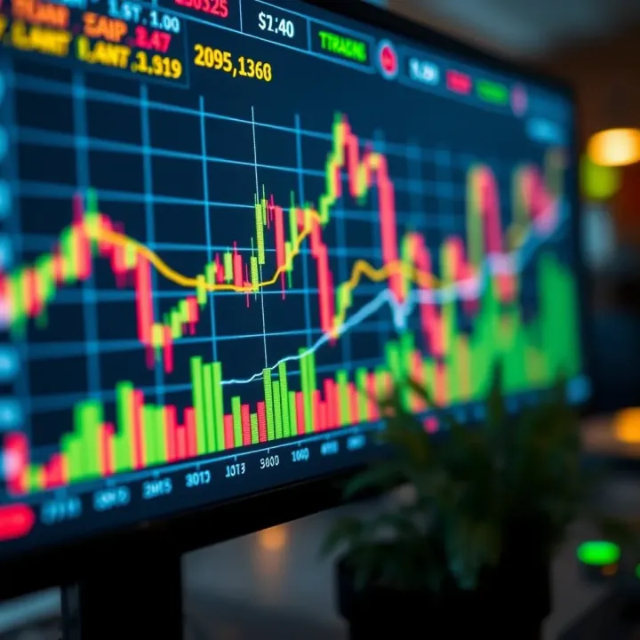 Illustration of a digital chart displaying forex currency pair trends and analysis