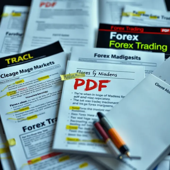 Collection of forex trading PDF documents with highlighted notes and annotations