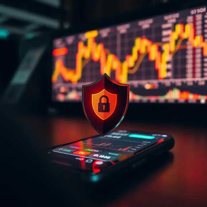 Mobile phone with security shield icon emphasizing secure forex trading environment