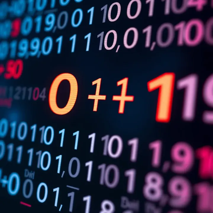 Diagram showing binary digits zero and one with an explanation of binary numeral system