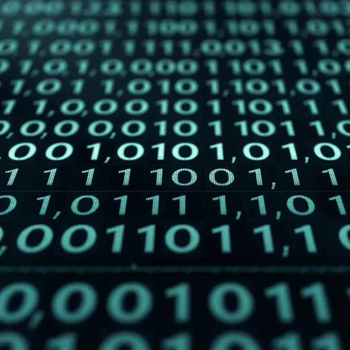 Illustration of binary digits 0 and 1 arranged in a digital pattern representing data encoding
