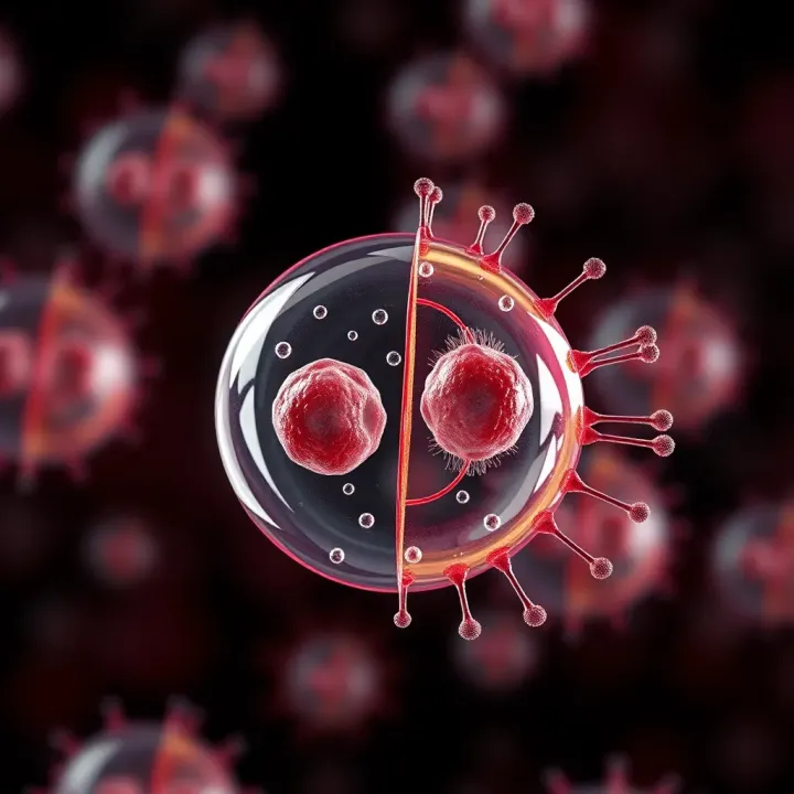 Diagram showing a bacterial cell dividing into two identical cells through binary fission