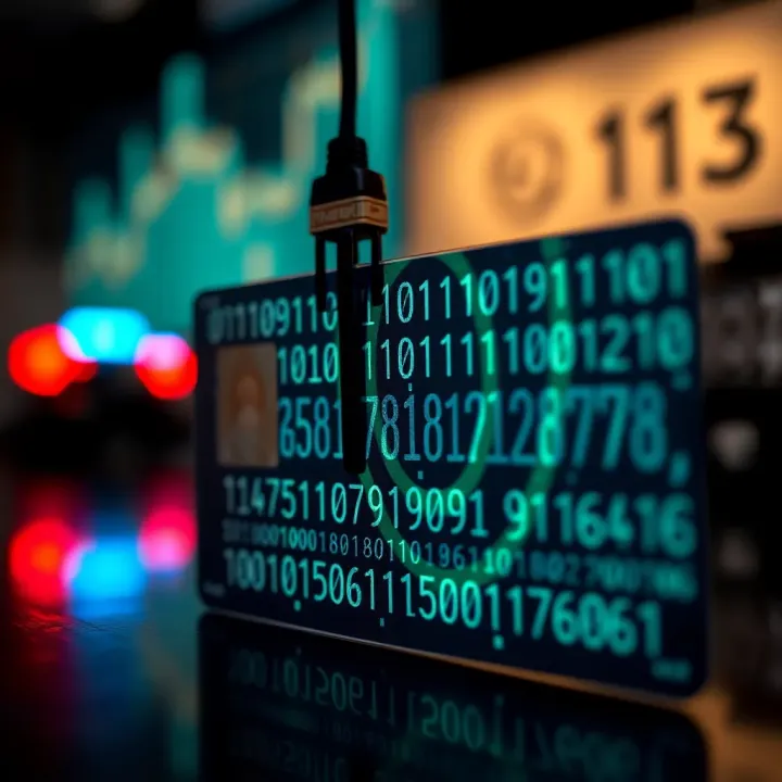 Close-up of a binary code pattern displayed on a digital card surface