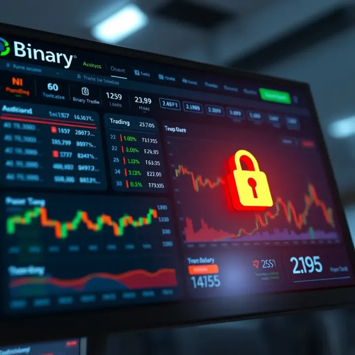 Dashboard overview showing active binary trading account with security features highlighted