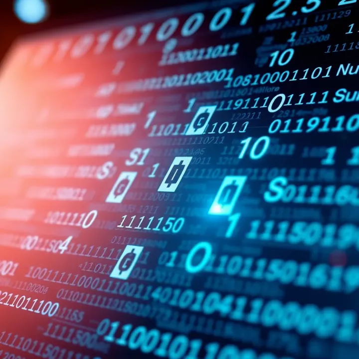 Abstract representation of binary code elements integrated into a digital logo design