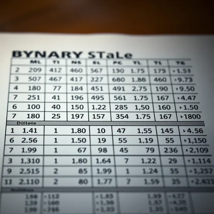 Table illustrating binary number conversions and their equivalent decimal values for easy reference
